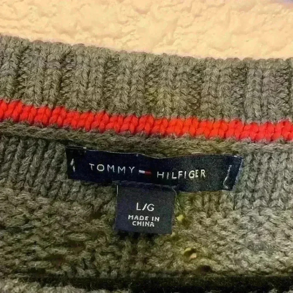 Tommy Hilfiger gray chunky sweater sz L open knit crew neck career comfy casual - Picture 2 of 8